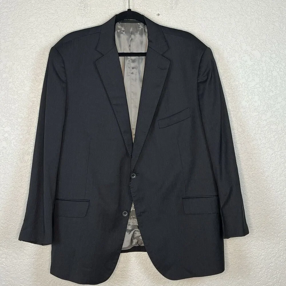 J Hilburn Blazer Jacket Mens US 50R Charcoal Gray Wool Classic Fit Surgeons Cuff